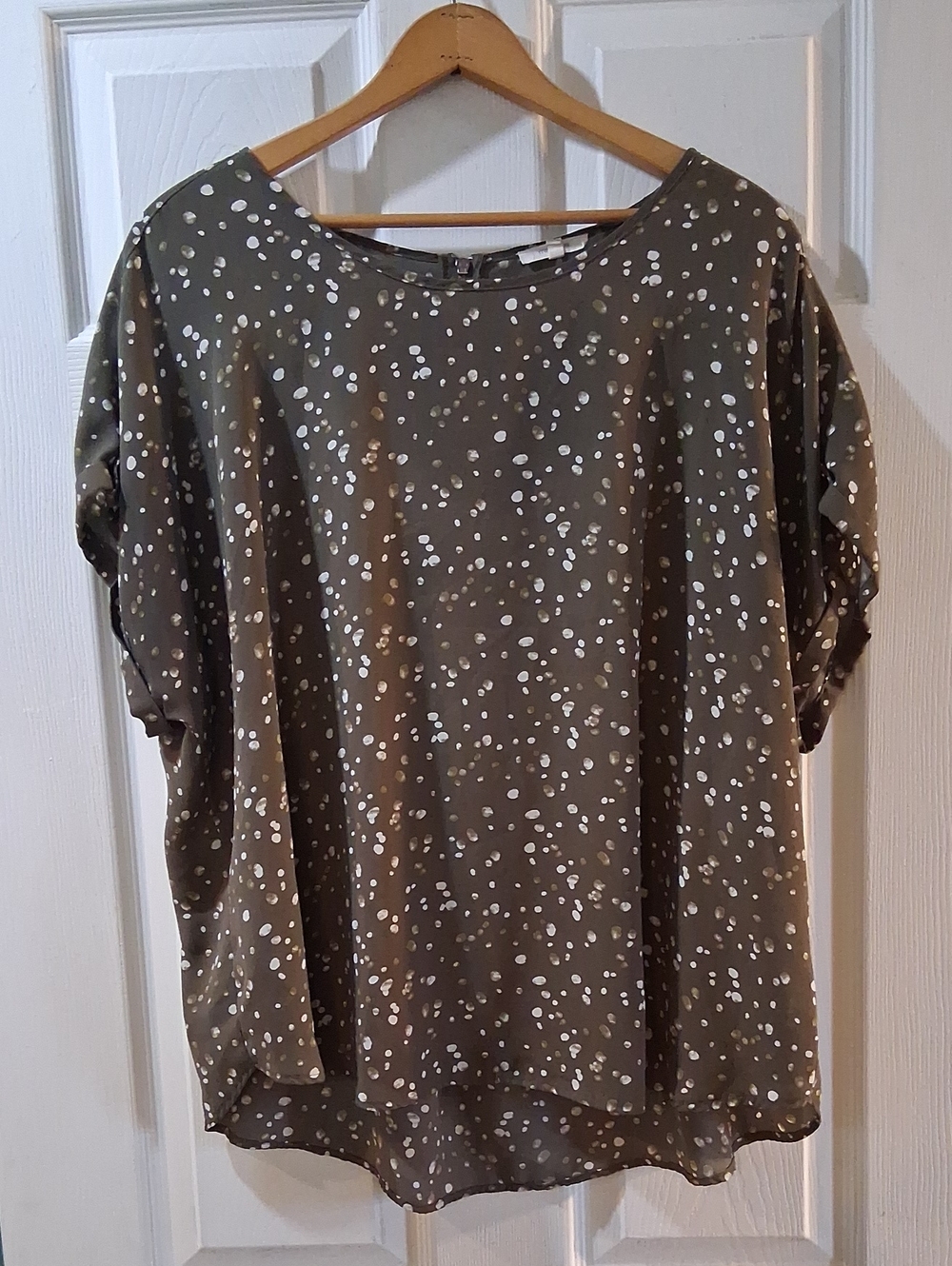 Maurices Olive Green Dot Short Sleeve Blouse